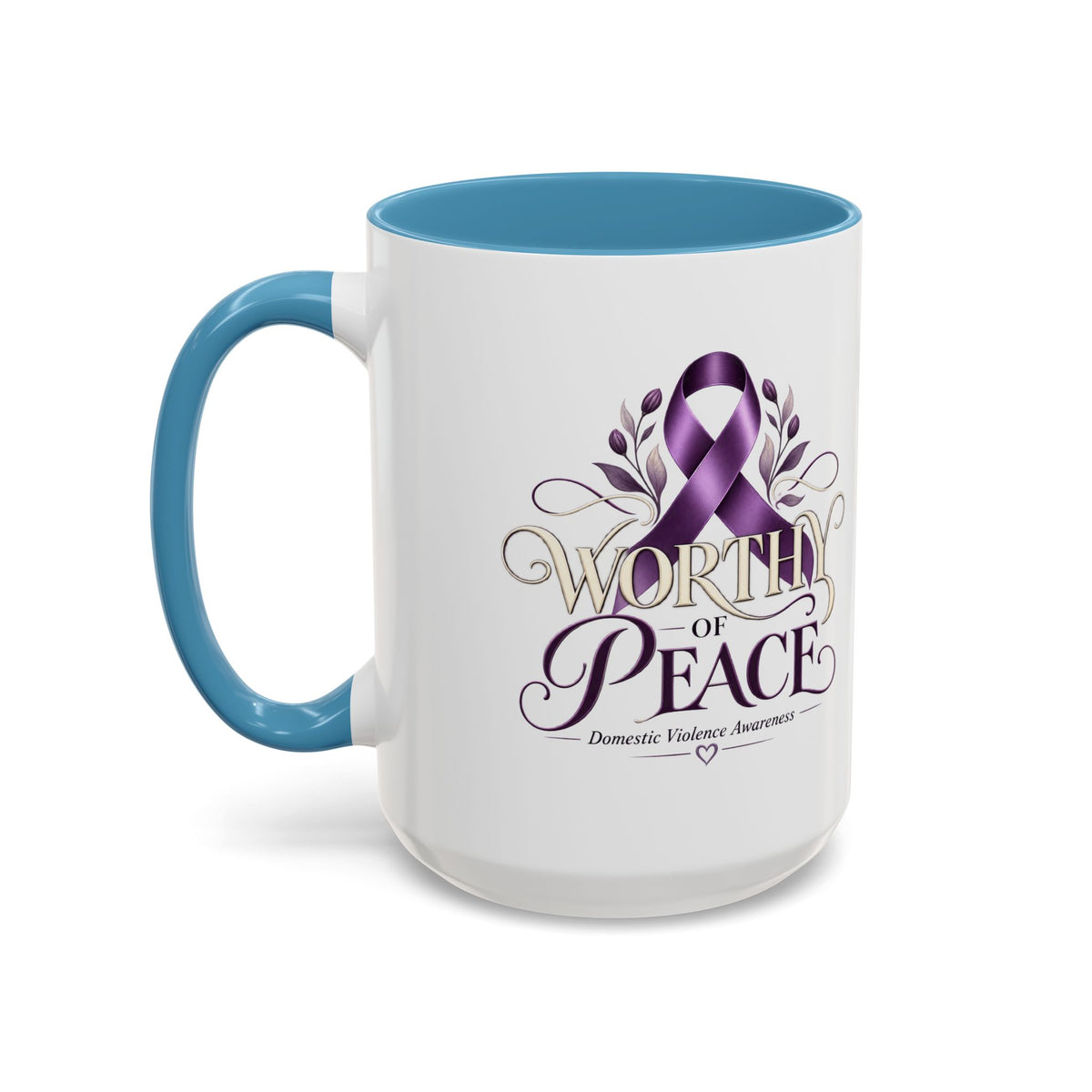 Worth of Peace Accent Coffee Mug — Domestic Violence Awareness Ribbon (11/15oz)