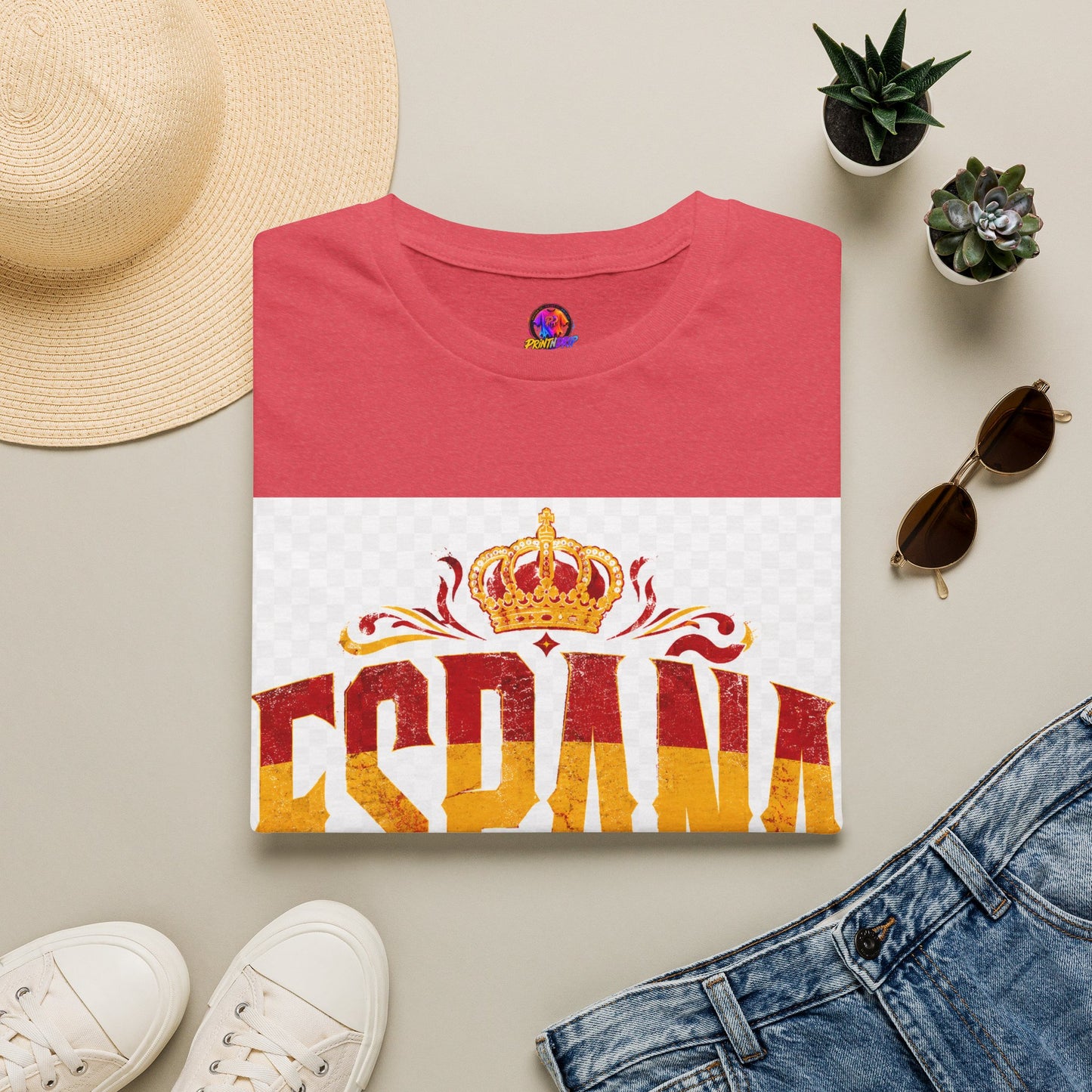 Spain Crown Graphic T-Shirt — Spanish Flag Vintage Crest Tee