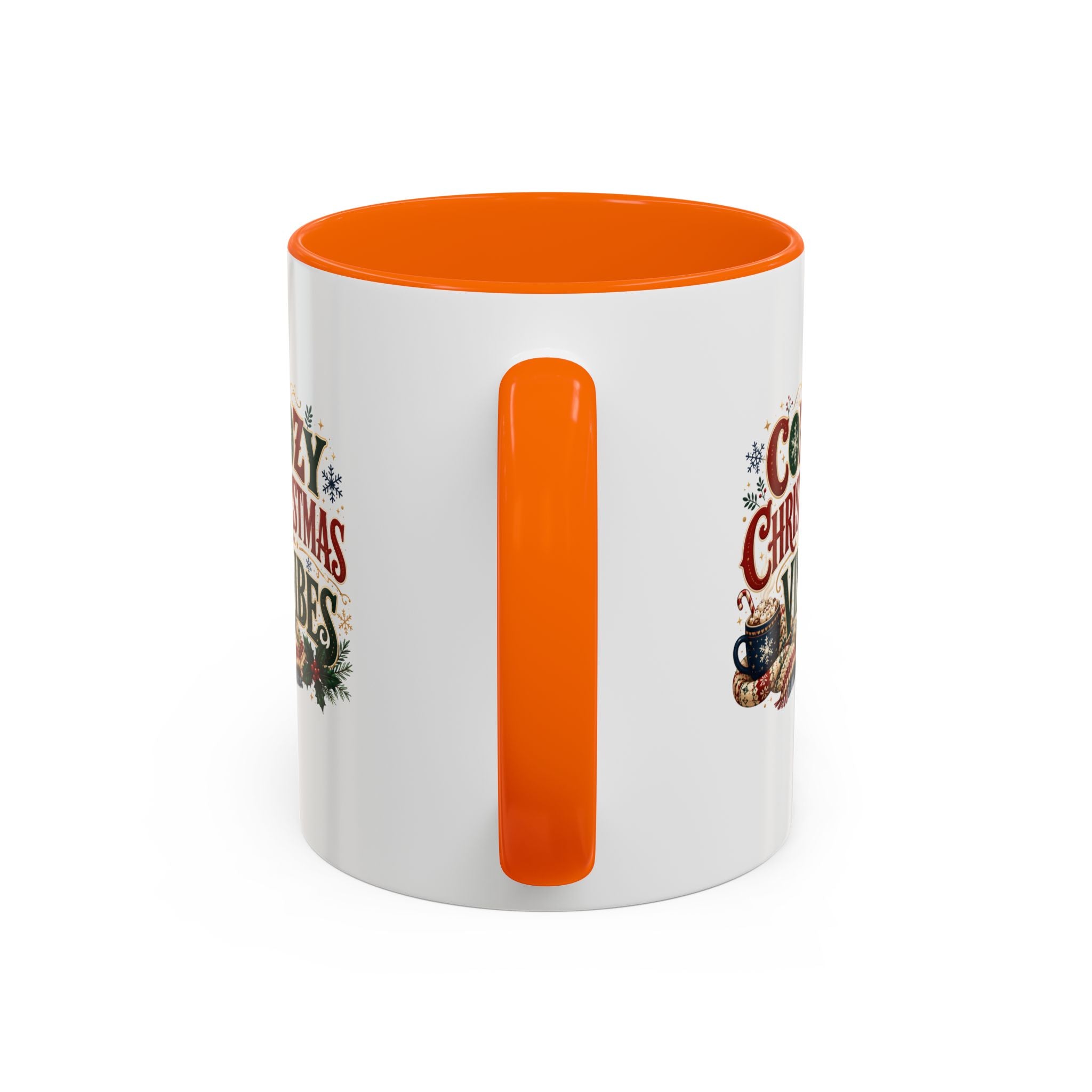 Cozy Christmas Vibes Accent Coffee Mug — Holiday Hot Cocoa Mug