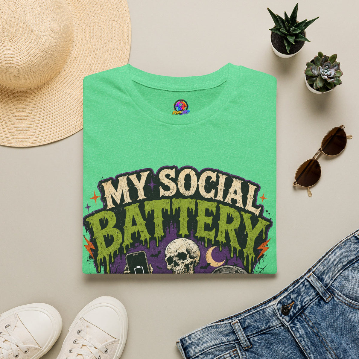Halloween My Social Battery Unisex Softstyle T-Shirt