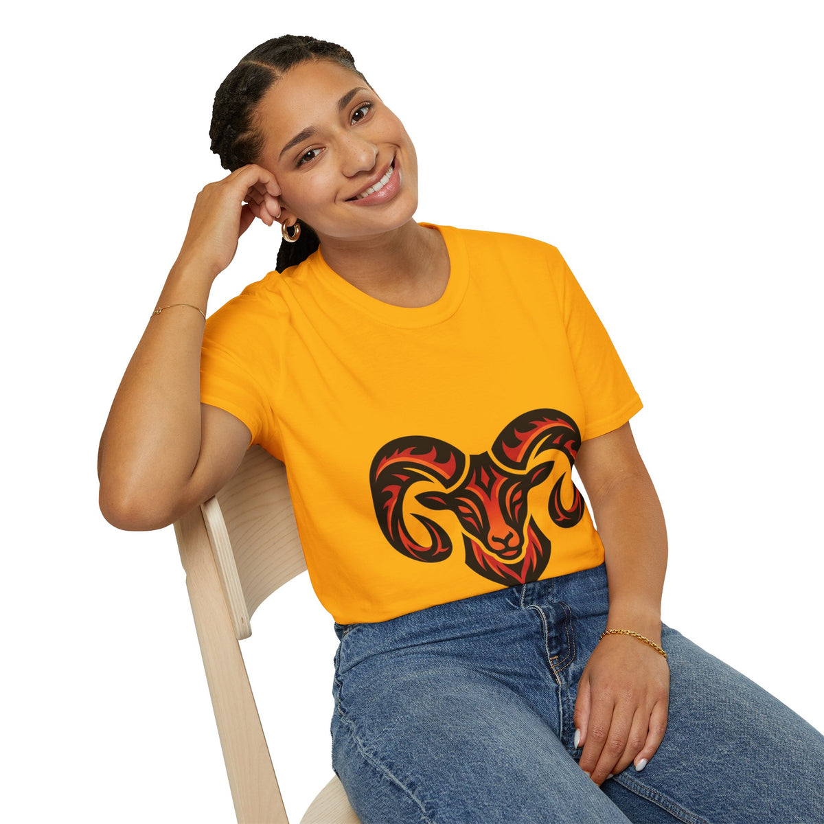 Aries Zodiac Ram Head Graphic T-Shirt — Tribal Flame Aries Design