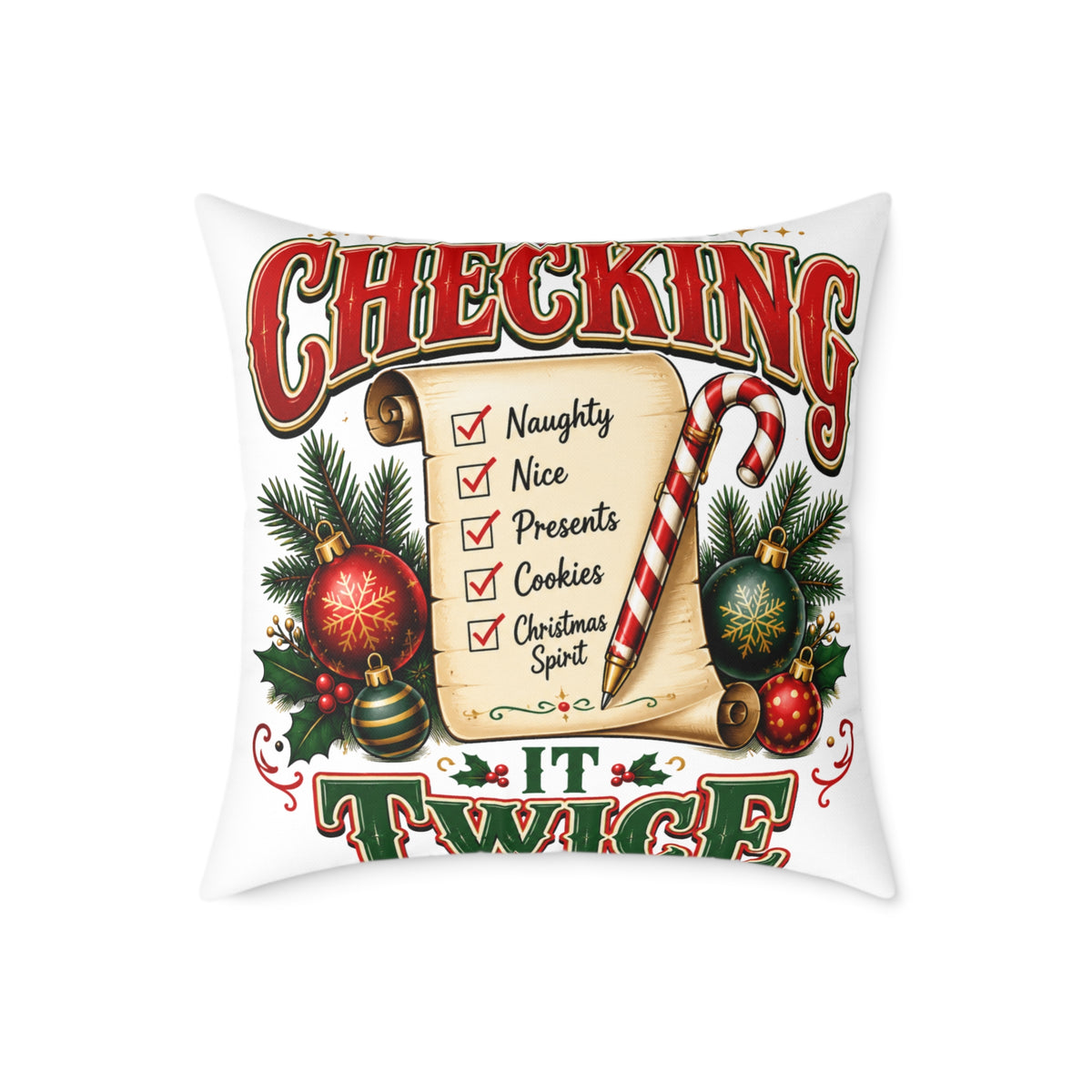 Christmas Checking It Twice Square Poly Canvas Pillow