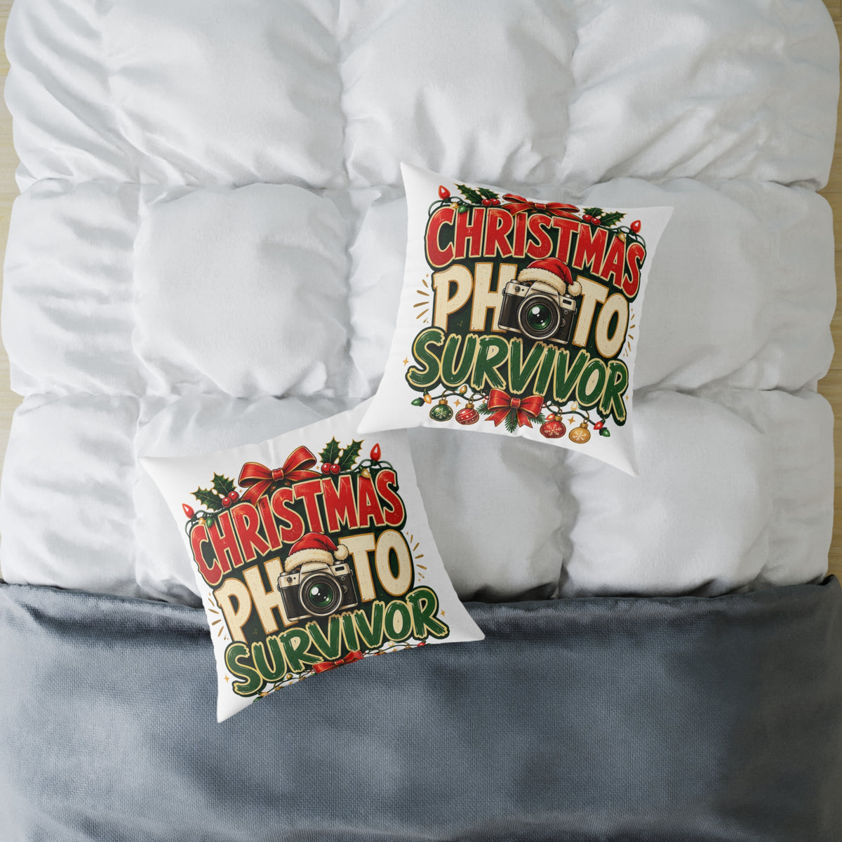 Christmas Photo Survivor Pillow — Holiday Camera Photographer Gift