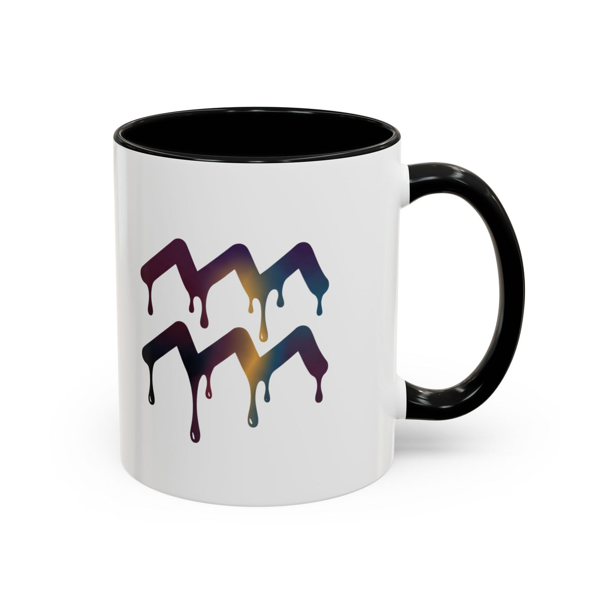 Aquarius Zodiac Dripping Rainbow Chevron Accent Coffee Mug —  Color-Accent Ceramic Mug
