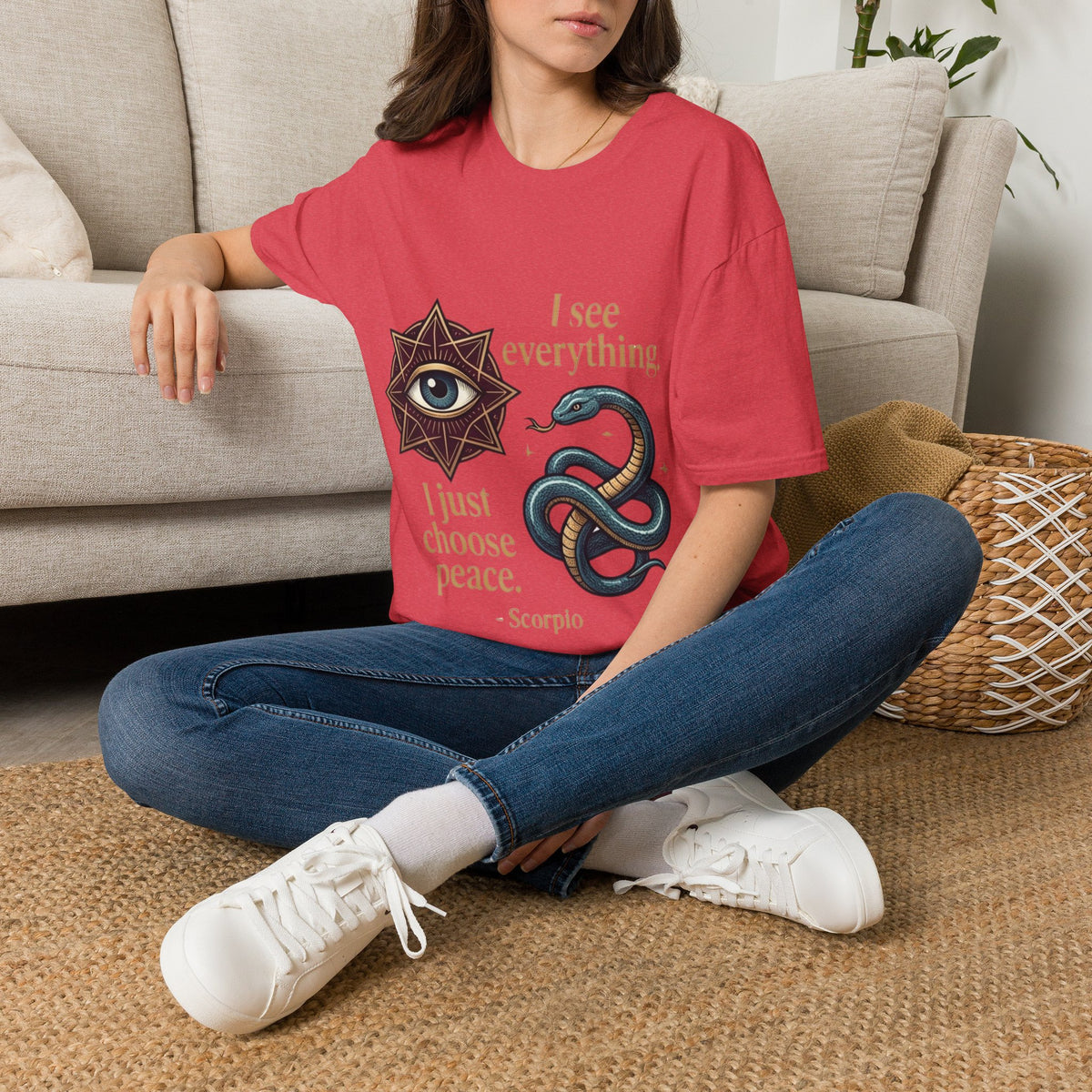 Scorpio “I See Everything” Zodiac T‑Shirt — Astrological Snake & All‑Seeing Eye Design