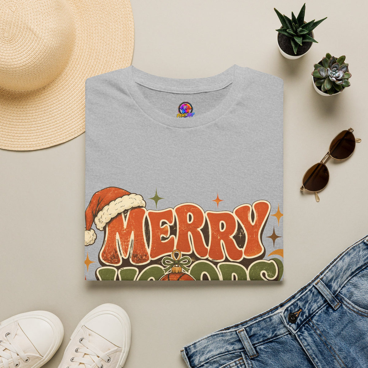 Merry Hoops Mood T-Shirt — Retro Holiday Basketball Christmas Tee