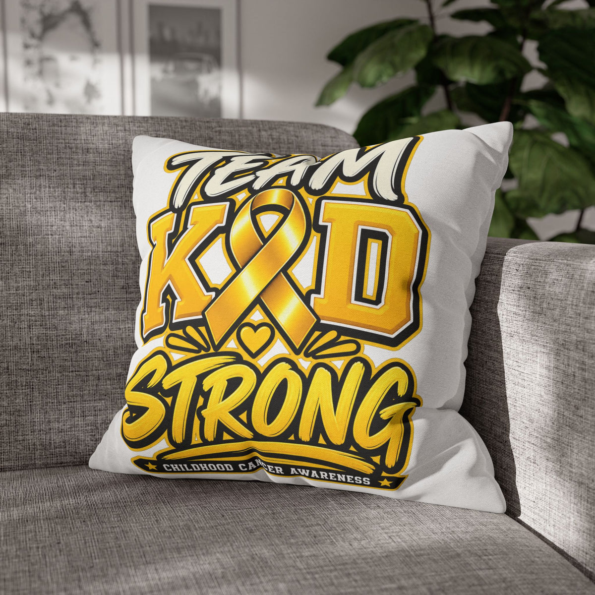 Team KID Strong Childhood Cancer Awareness Square Pillowcase