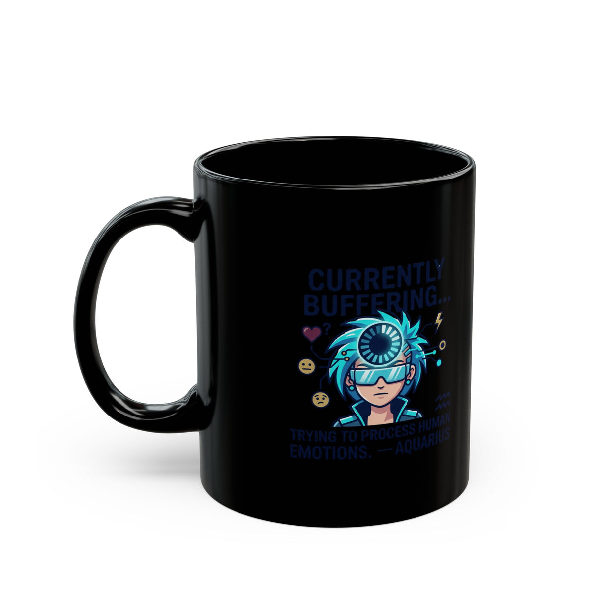 Aquarius Zodiac Currently Buffering Gamer Mug — Funny Blue-Haired Streamer Coffee Cup