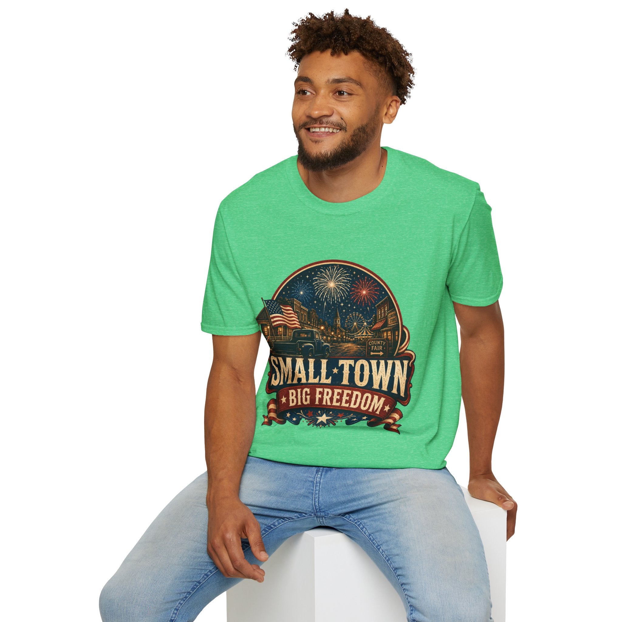 Small Town Big Freedom T-Shirt — Patriotic 4th of July Fireworks Tee