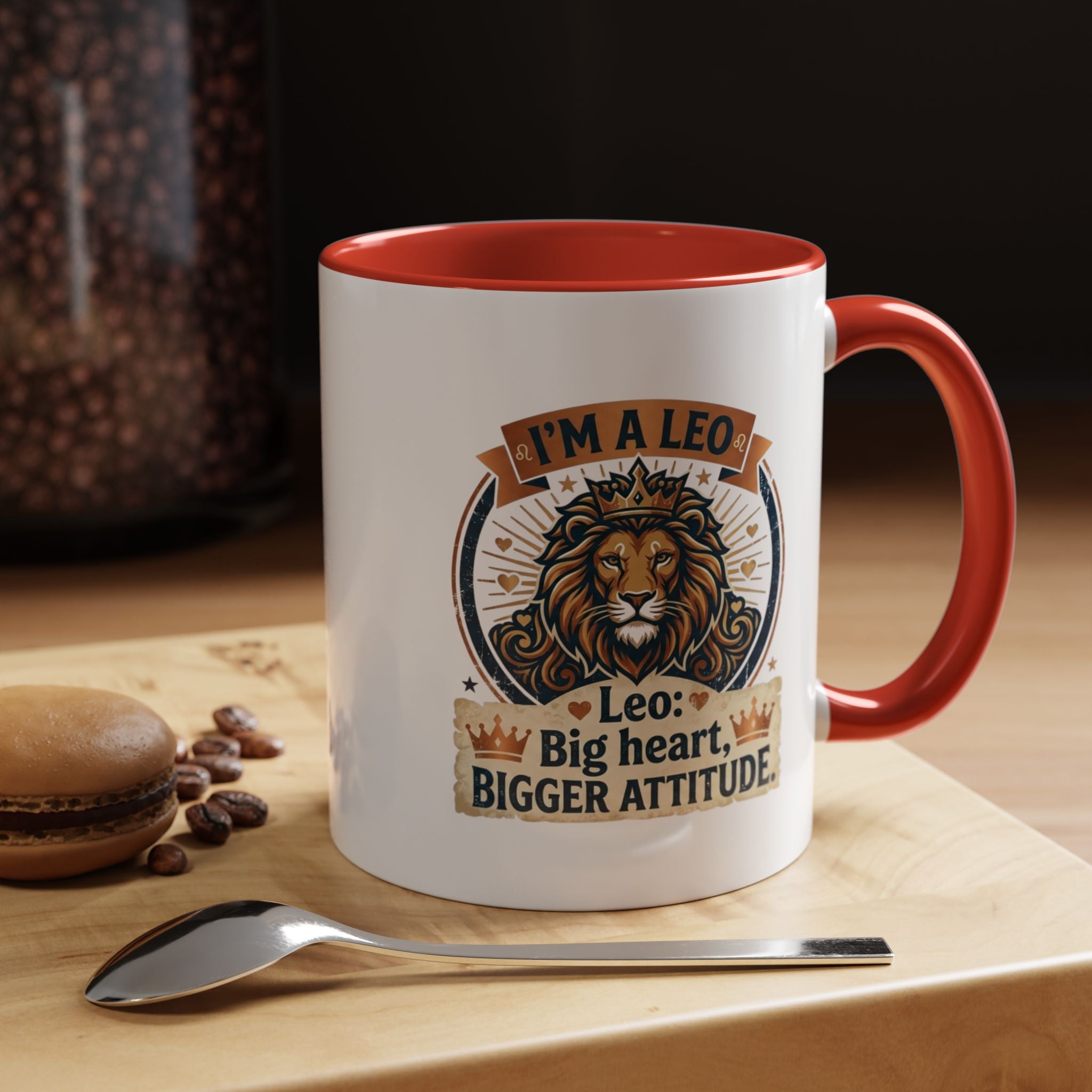 Leo Coffee Mug — "I'm a Leo: Big Heart, Bigger Attitude" Zodiac Accent Mug (11/15oz)