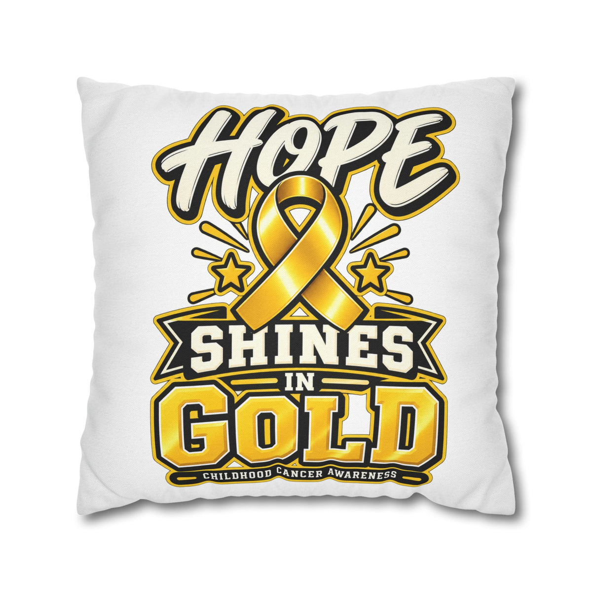 Hope Shines in Gold Pillowcase — Childhood Cancer Awareness Ribbon Decorative Pillow