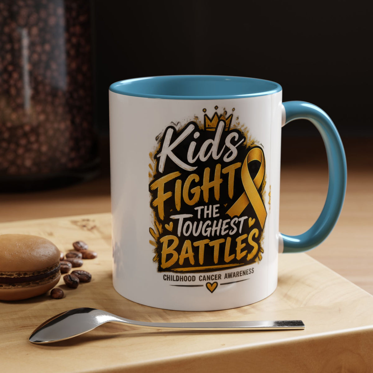 Kids Fight The Toughest Battles Accent Coffee Mug — Childhood Cancer Awareness 11/15oz