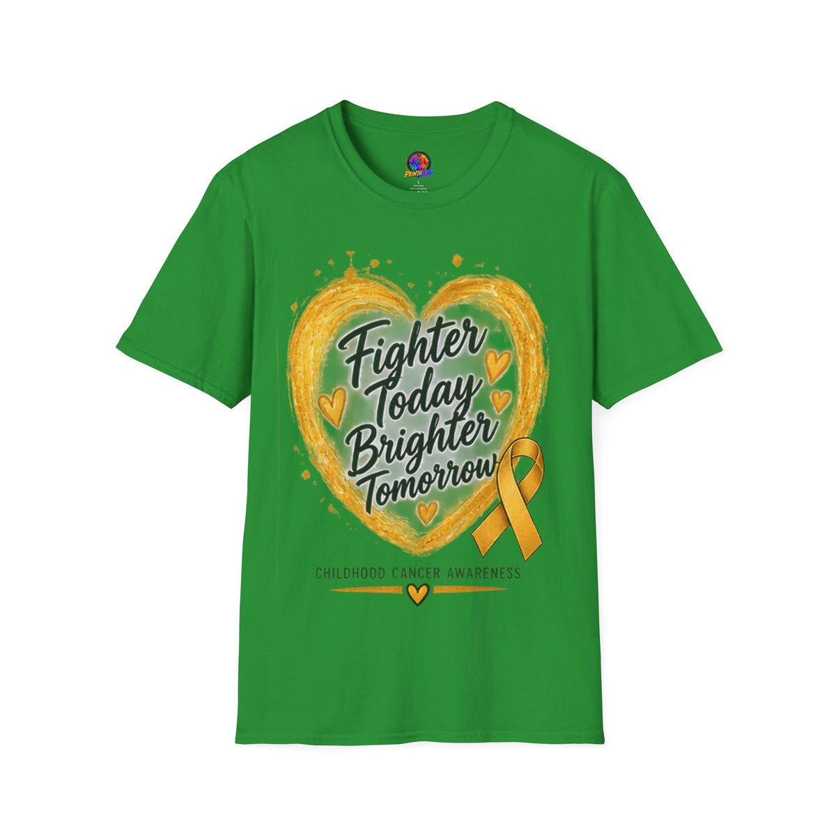 Childhood Cancer Awareness T-Shirt — "Fighter Today Brighter Tomorrow" Gold Ribbon