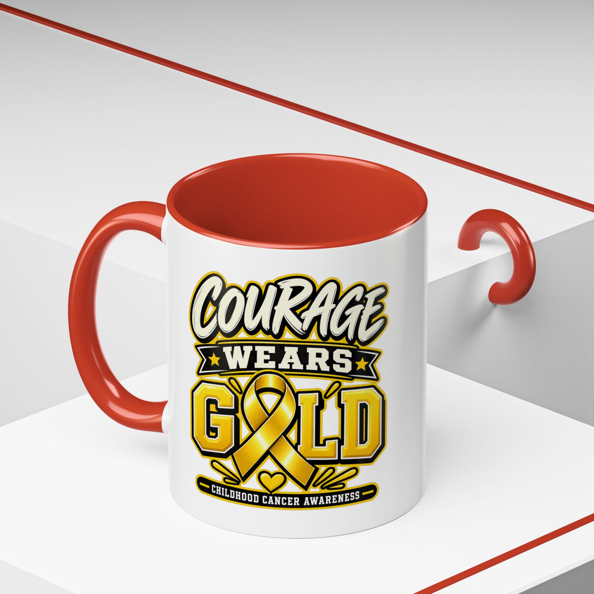Courage Wears Gold Coffee Mug — Childhood Cancer Awareness Tea Cup