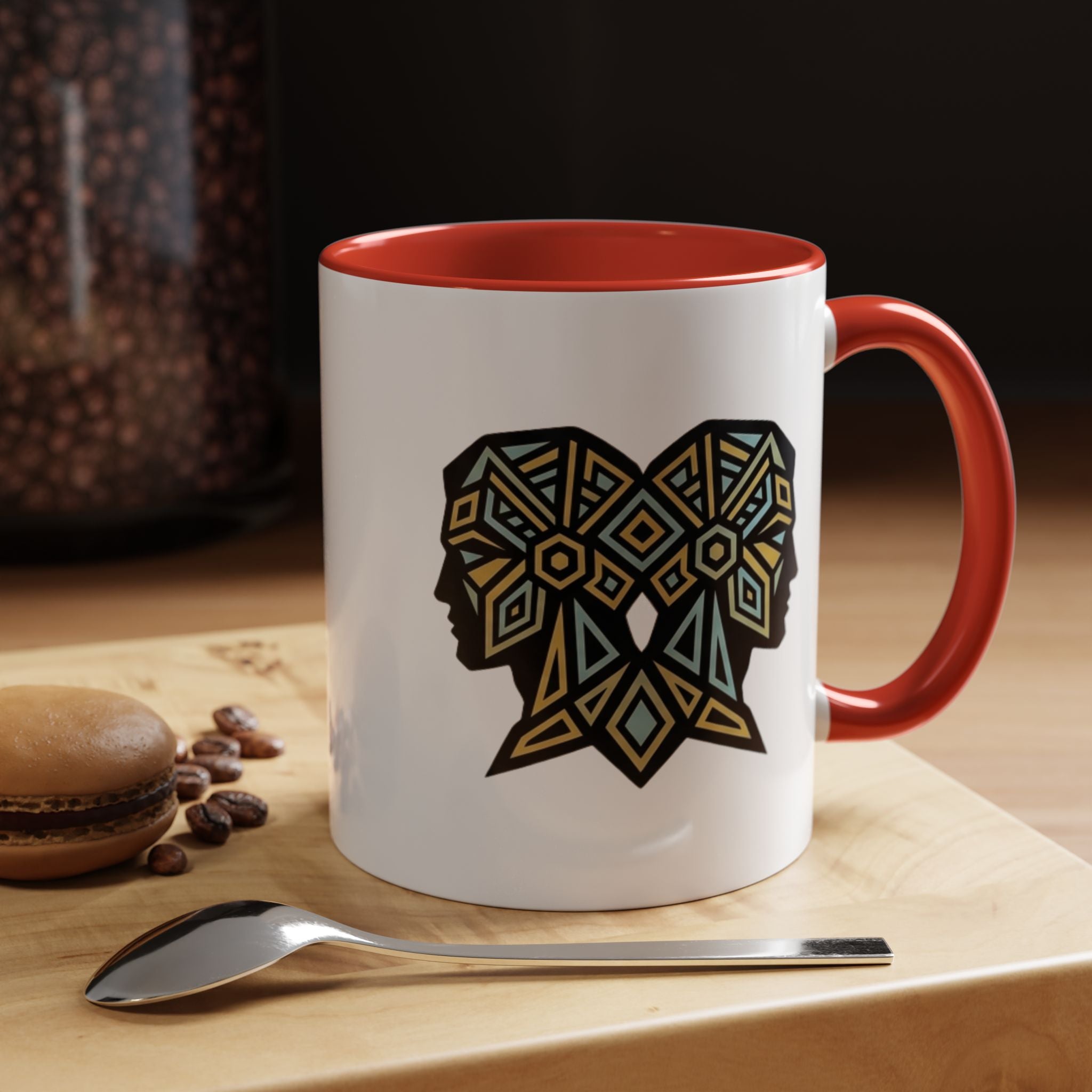 Geometric Elephant Accent Coffee Mug — Tribal Mosaic Design