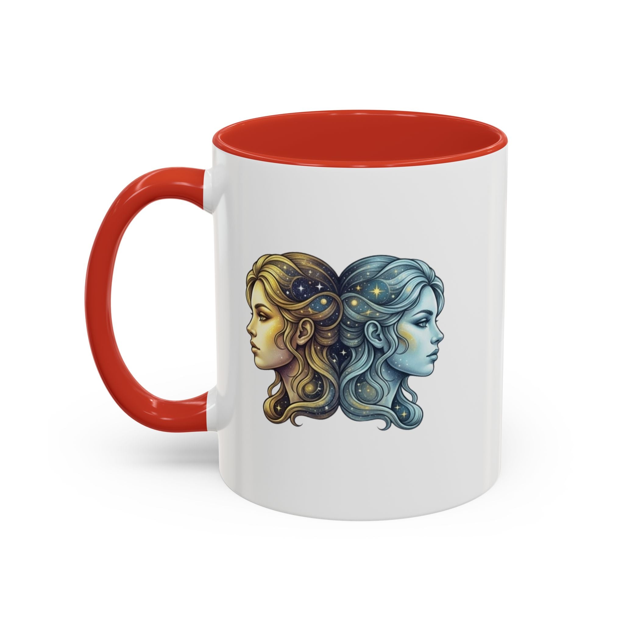 Gemini Zodiac Accent Coffee Mug — Dual Faces Astrology Design