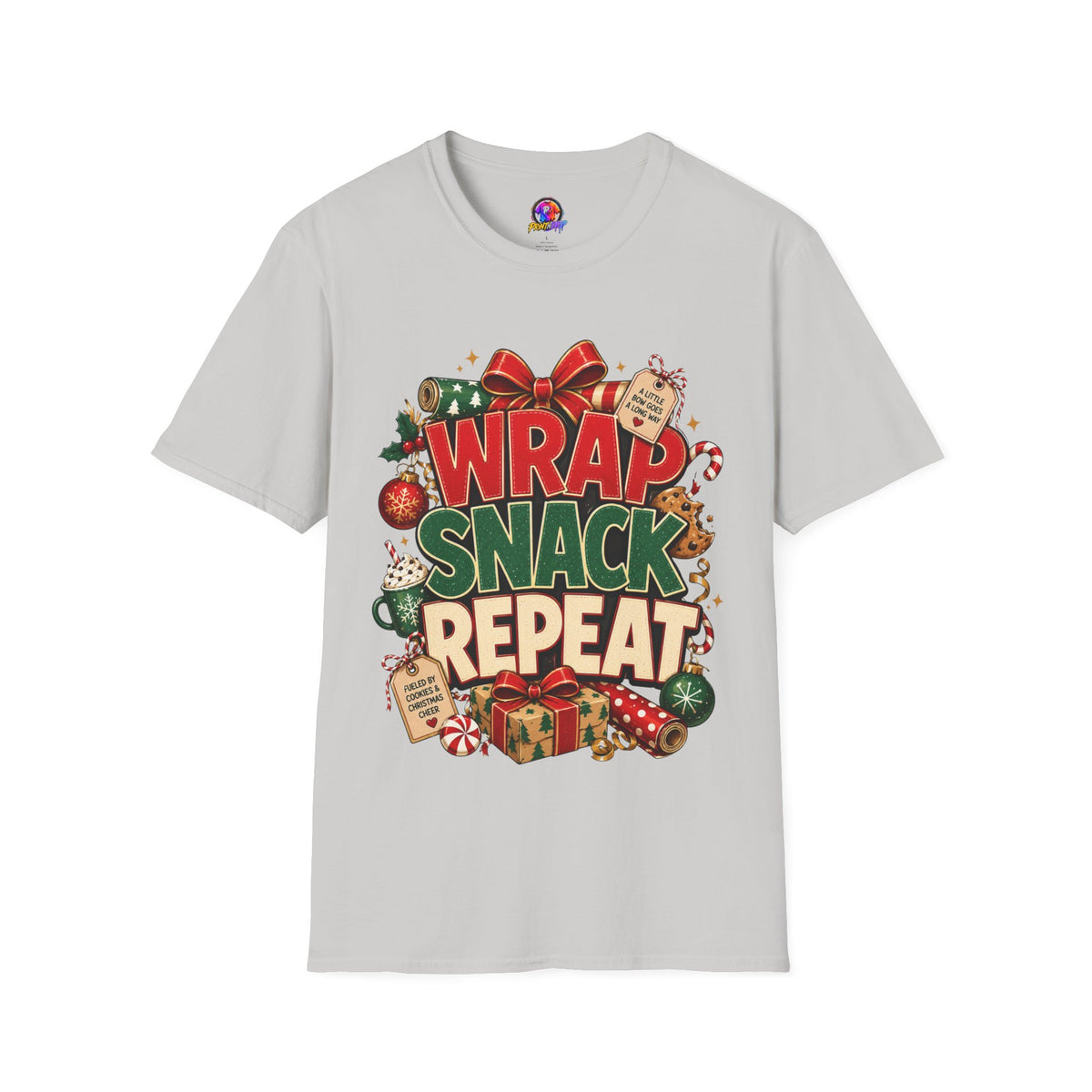 T-Shirt — "Wrap Snack Repeat" Christmas Graphic Tee