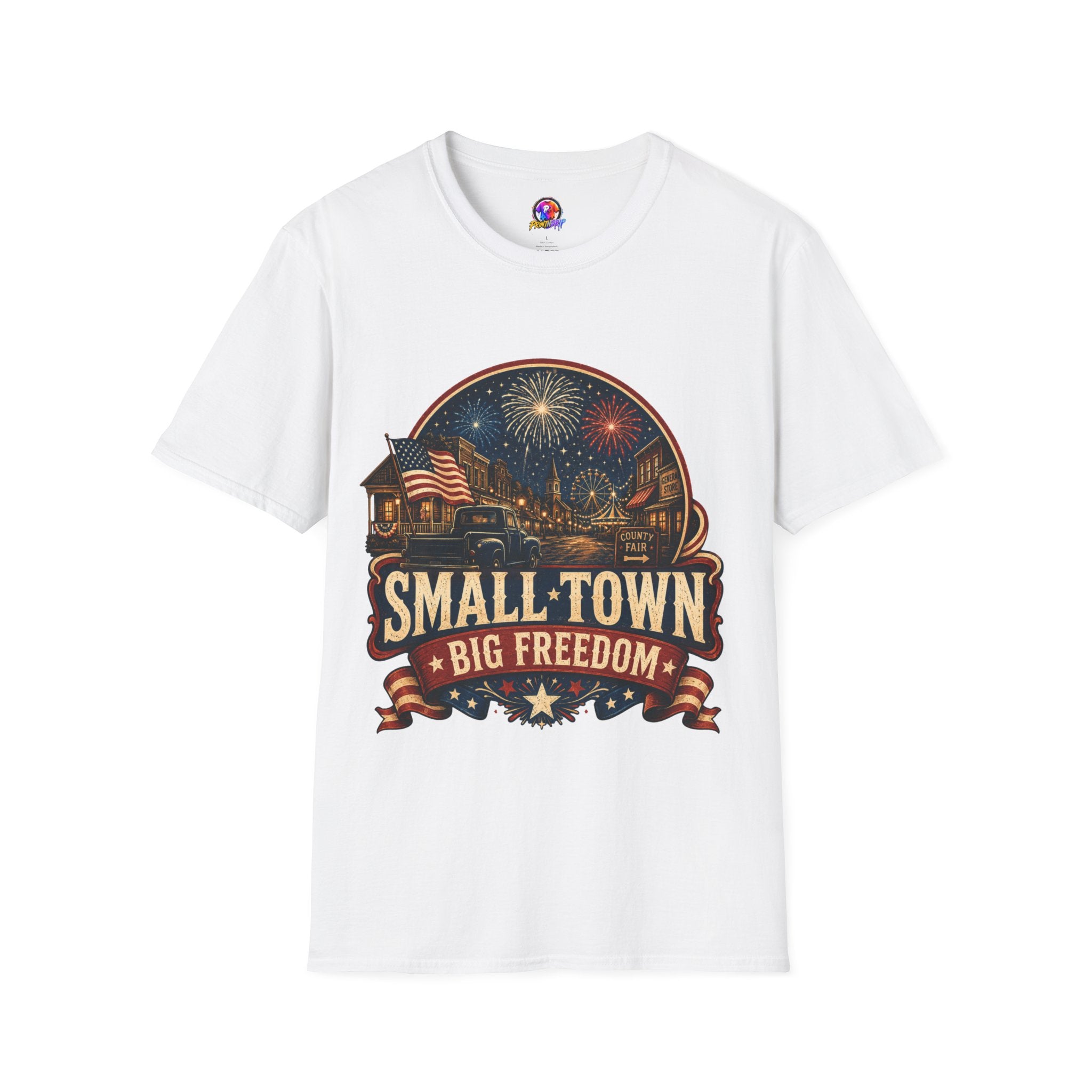 Small Town Big Freedom T-Shirt — Patriotic 4th of July Fireworks Tee