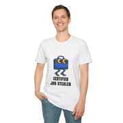 T-Shirt — Certified Job Stealer Funny Blue Suitcase Graphic - Trending Now - August 2026
