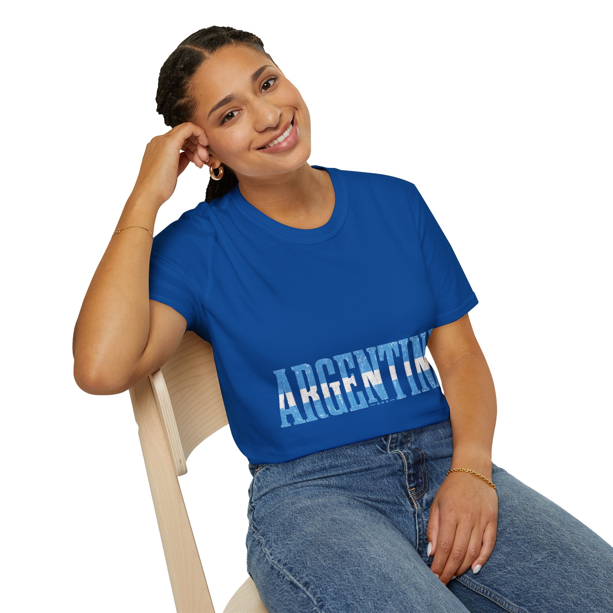 Argentina Stencil Tee — Horizontal Blue Text Argentina T-Shirt