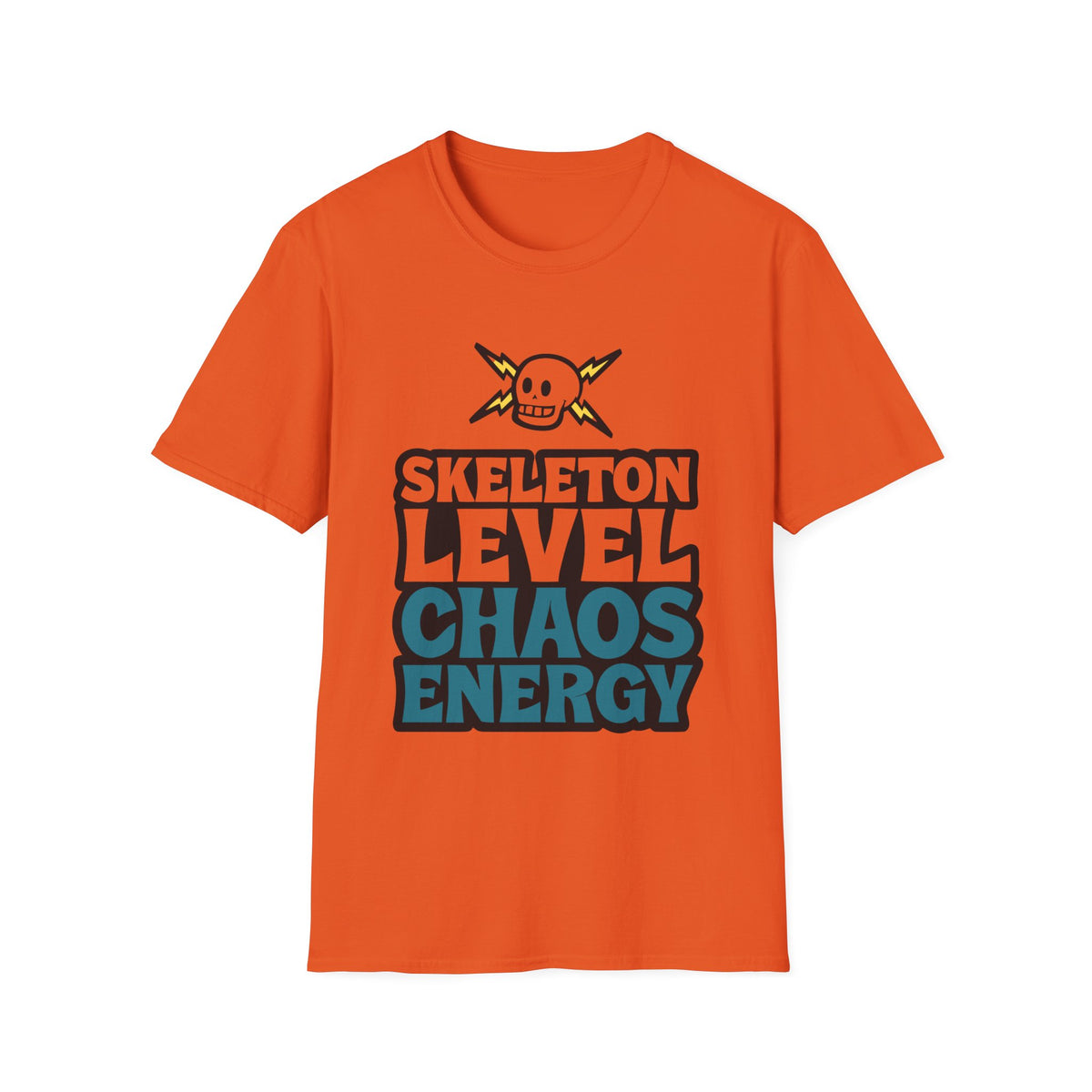 Skeleton Level Chaos Energy Teal Lightning Bolt T-Shirt - Edgy Alt Streetwear Graphic Tee - Trending Now - September 2026