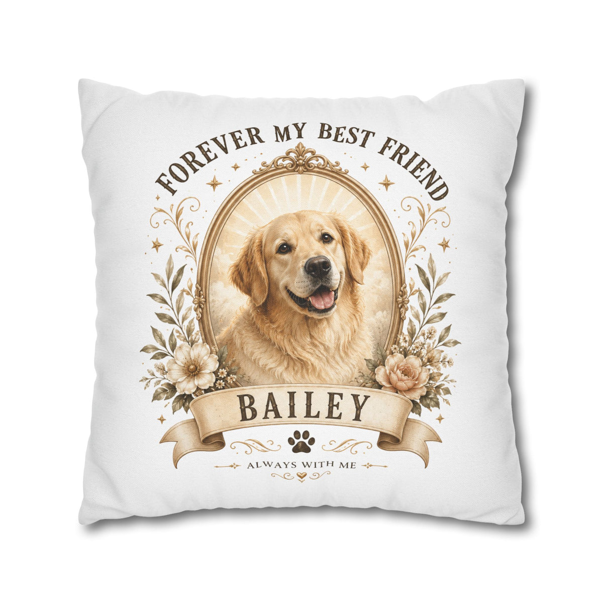 Dog Portrait Pillowcase Milo Bailey Dog Dad Mom— "Forever My Best Friend" Personalized Pet Throw Pillow