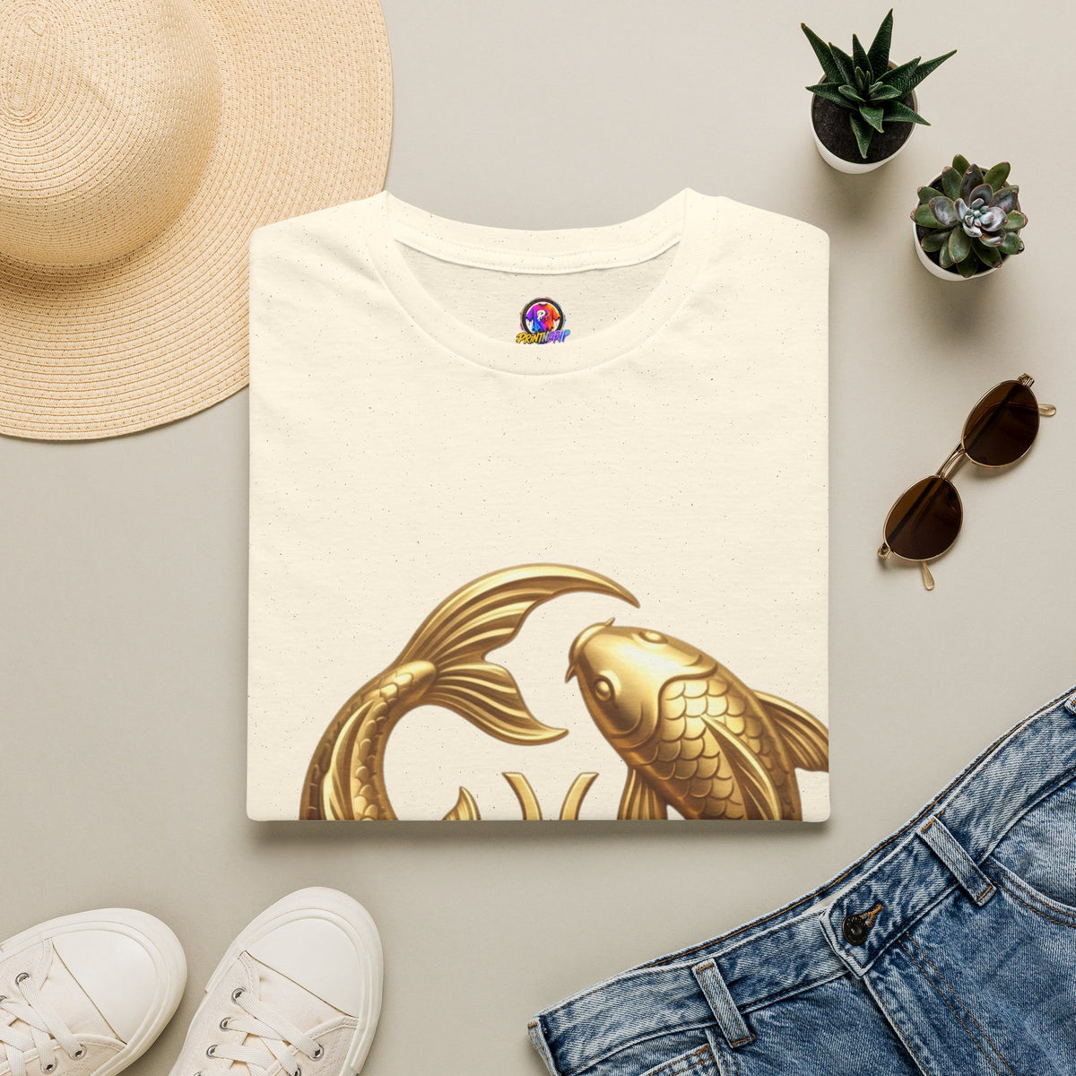 Pisces Gold Fish T-Shirt — Zodiac Symbol Astrology Tee