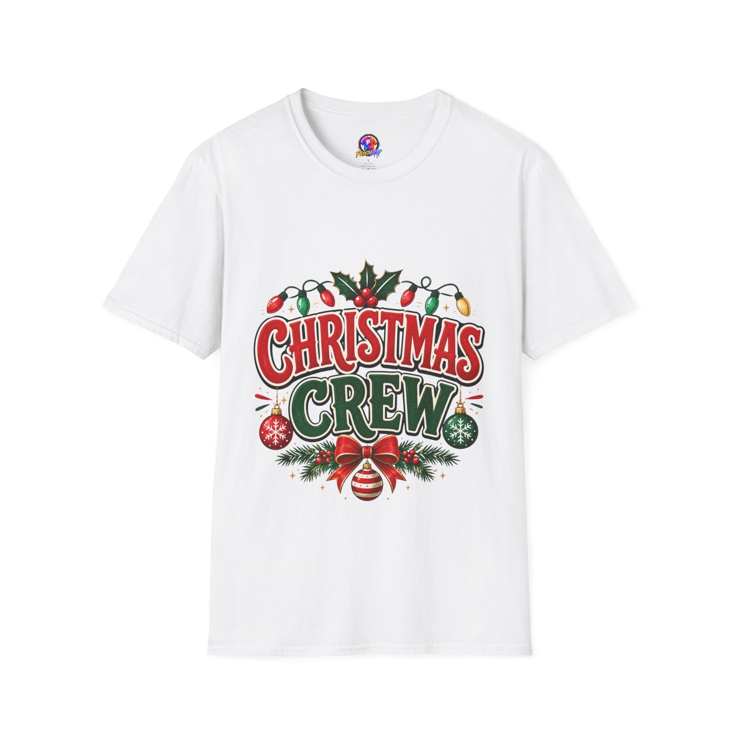 Christmas Crew T-Shirt — Festive Holiday Graphic Tee with Lights & Holly