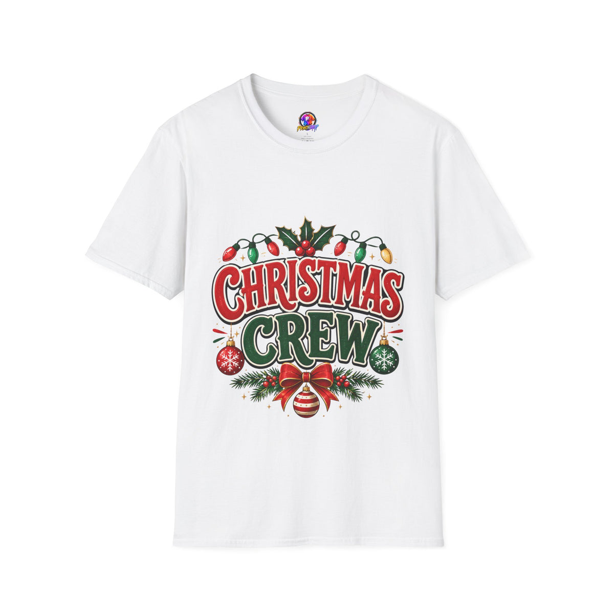 Christmas Crew T-Shirt — Festive Holiday Graphic Tee with Lights & Holly