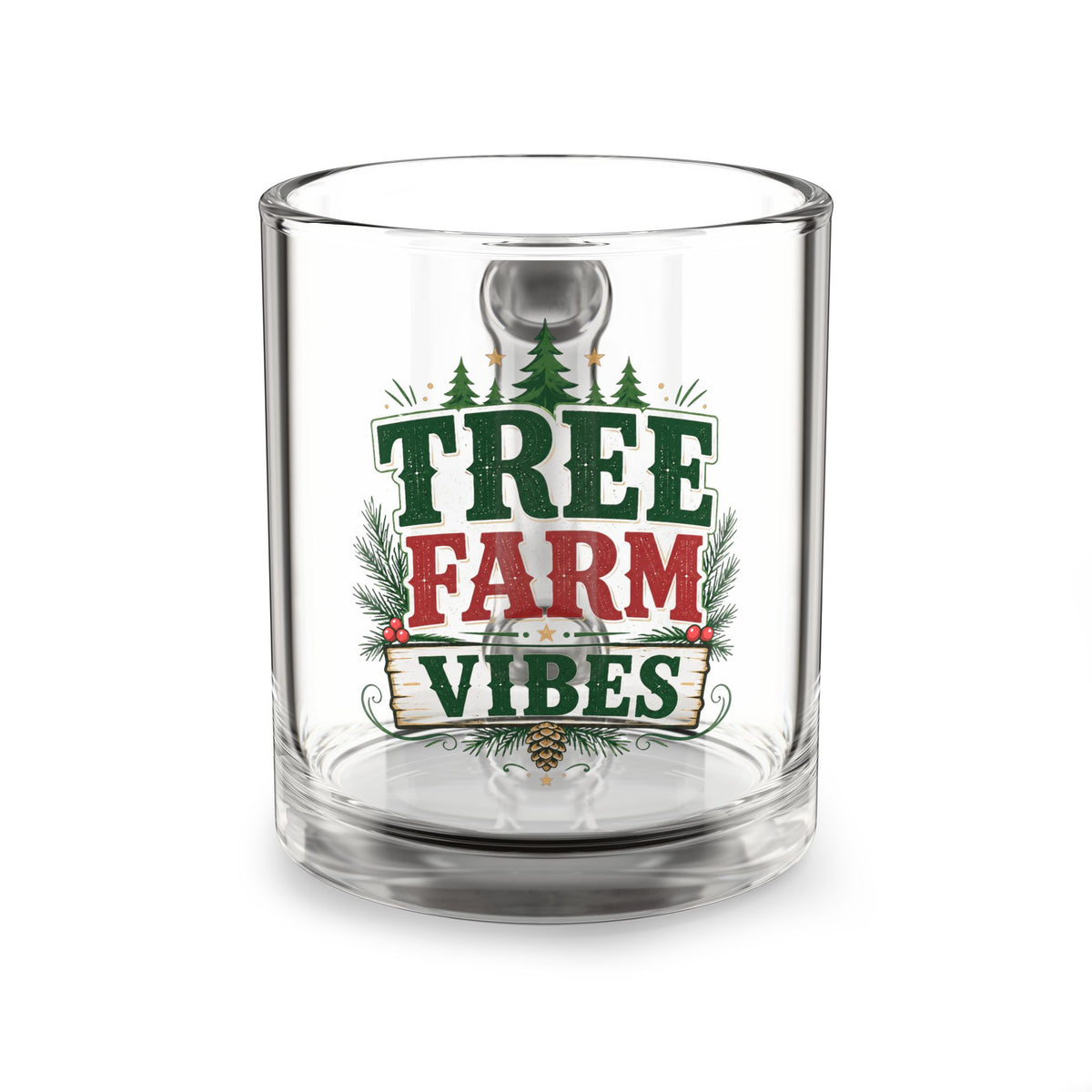 Christmas Glass Mug 10 oz Tree Farm Vibes Glass Mug — 10oz Holiday Coffee & Tea Cup