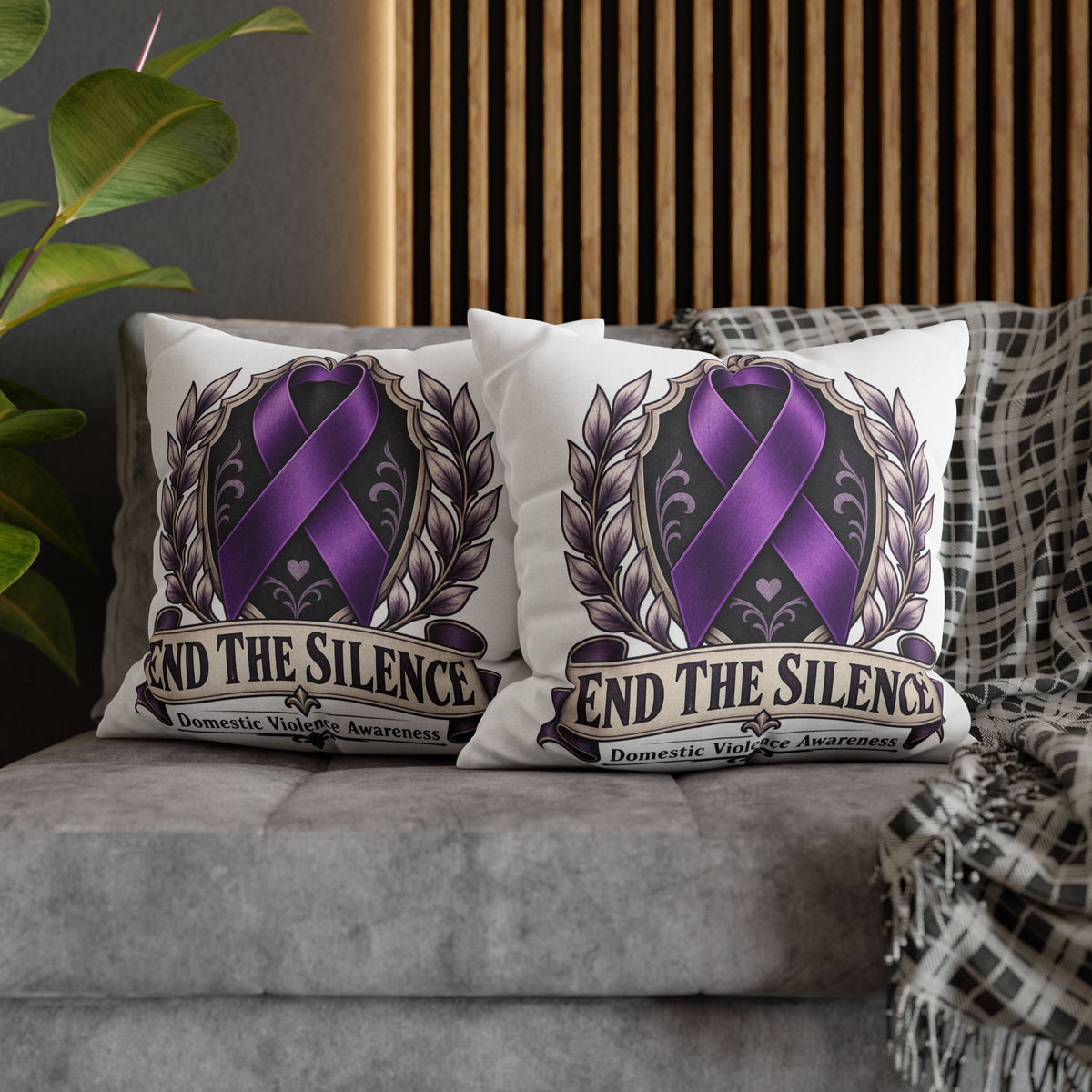 End The Silence Purple Ribbon Pillowcase — Domestic Violence Awareness Throw Pillow