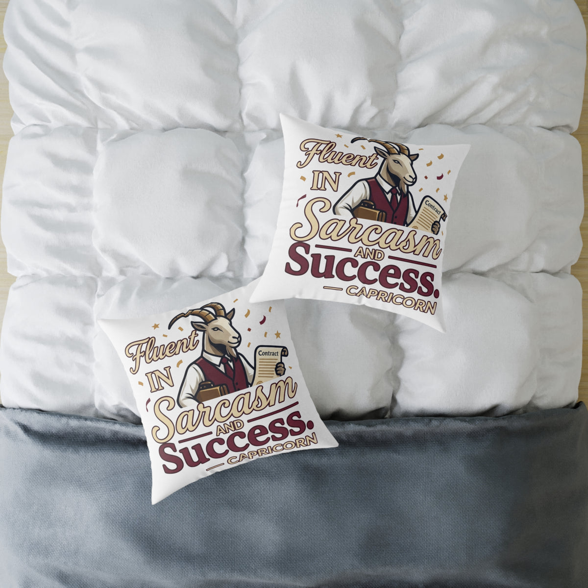 Capricorn Pillow — "Fluent in Sarcasm and Success" Zodiac Cushion