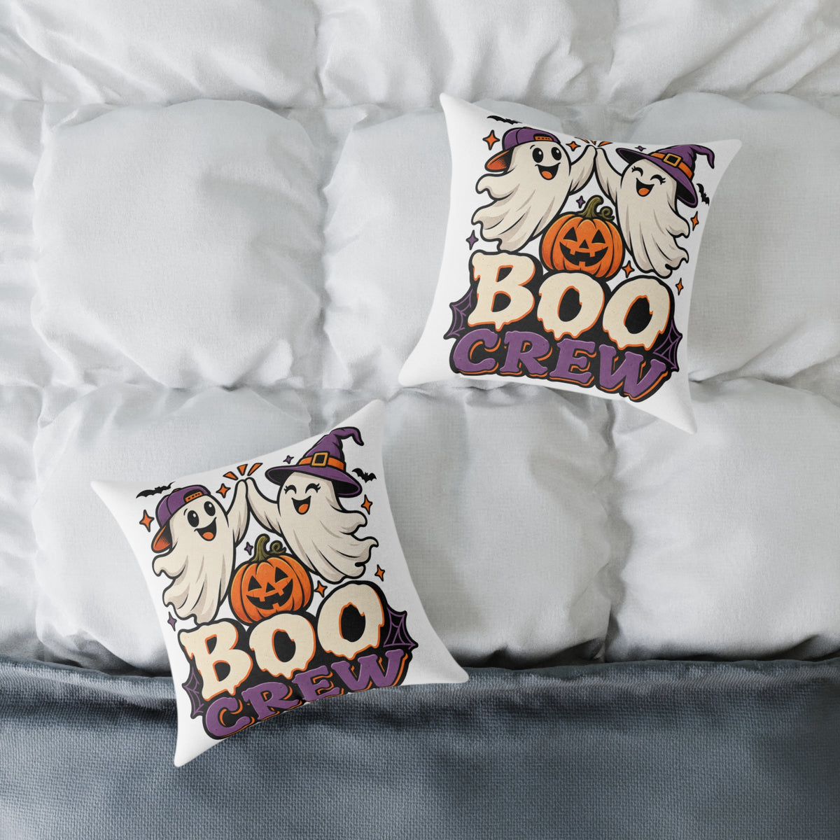 Halloween Boo Crew Pillow — Cute Ghosts & Pumpkin Square Throw Pillow