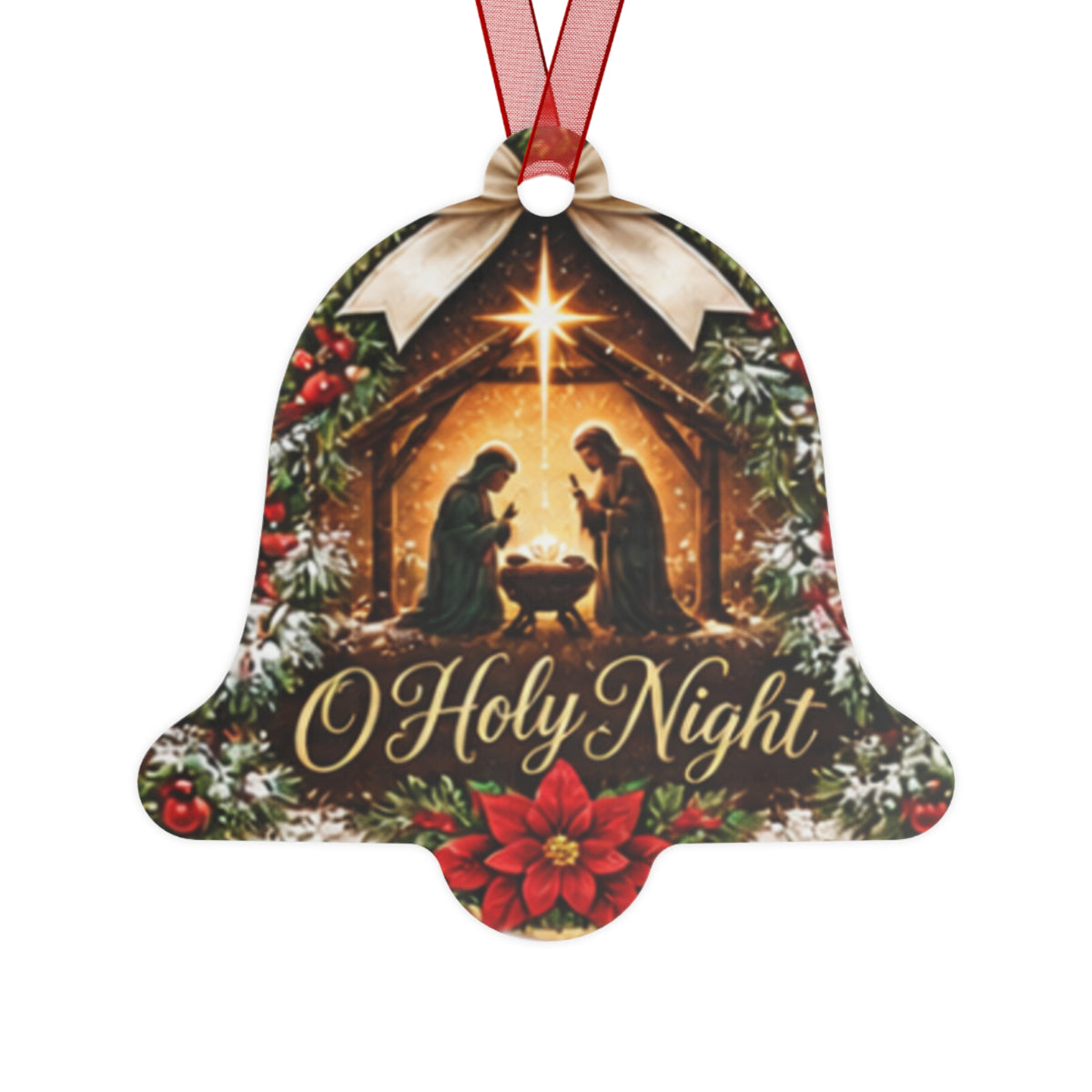 Nativity Bell Metal Ornament – “O Holy Night” Christmas Tree Decoration
