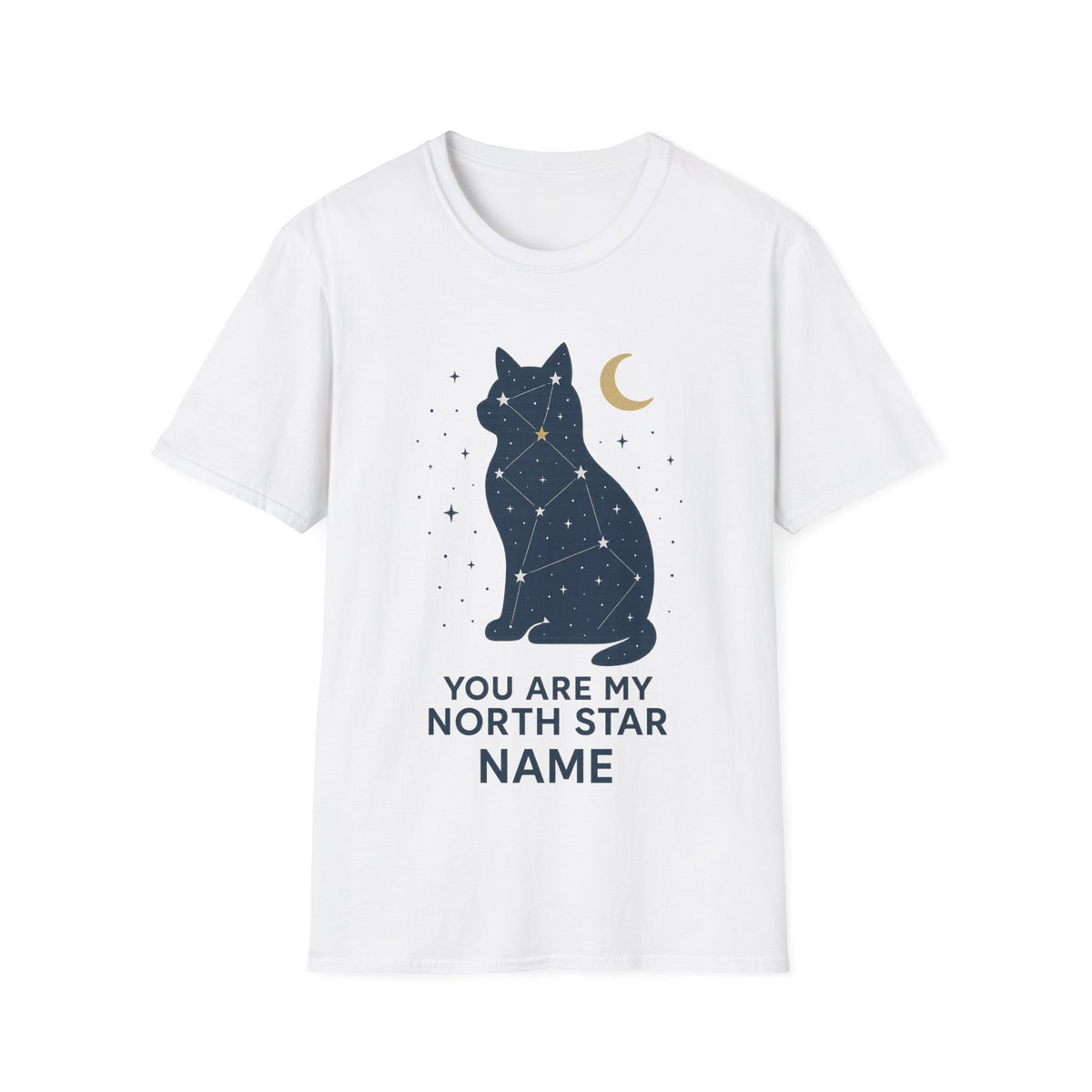 "You Are My North Star" Celestial Black Cat Tee - Mystic Moon Starry Night White T-Shirt - Trending Now - September 2026