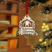 Christmas Blessings Metal Ornament — Nativity Bell Holiday Decoration