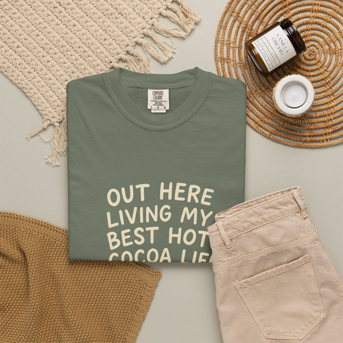 Hot Cocoa Life T-Shirt — "Out Here Living My Best Hot Cocoa Life" Cozy Graphic Tee - Trending Now - October 2026