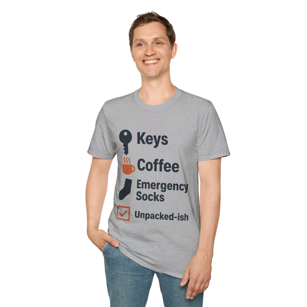Keys, Coffee, Phone, Wallet Checklist T-Shirt — Minimal Daily Essentials Graphic Tee - Trending Now - August 2026