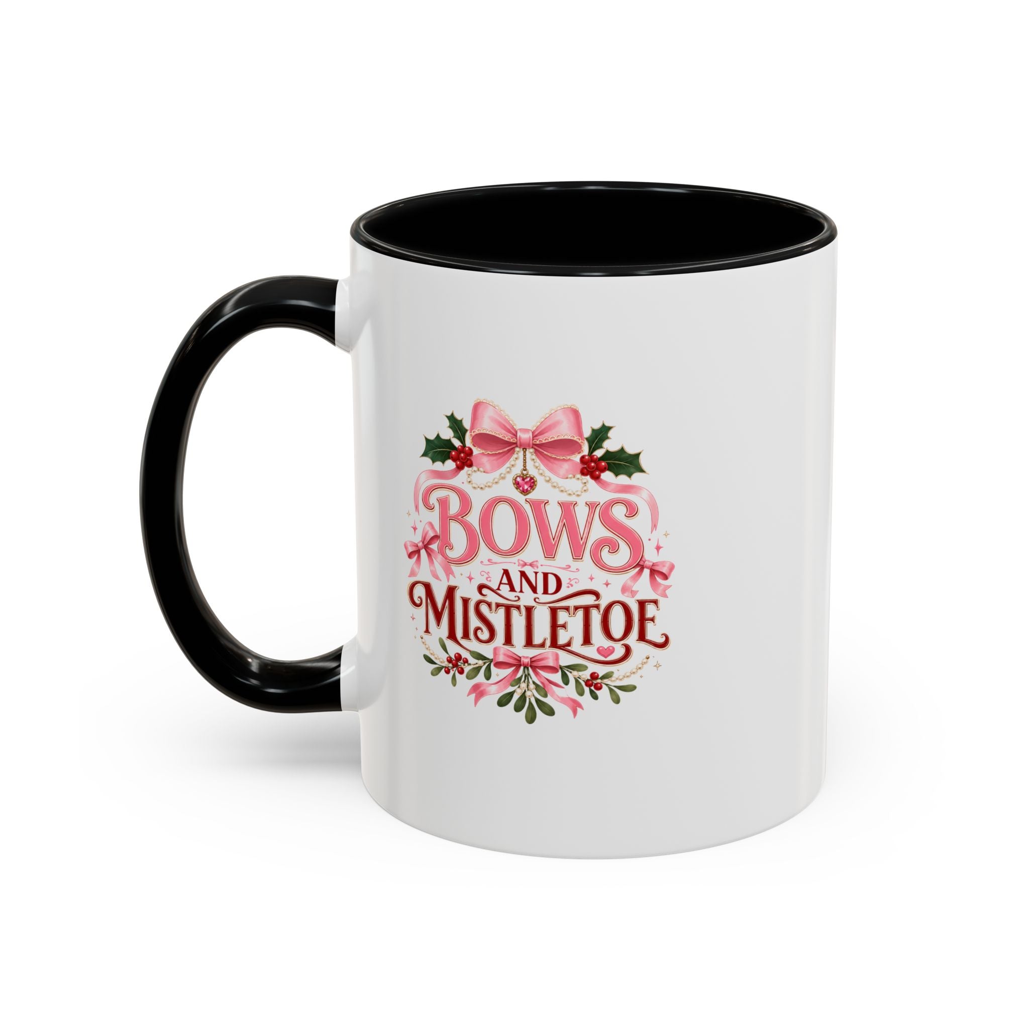 Bows and Mistletoe Accent Coffee Mug — Holiday Floral Christmas Coffee Cup