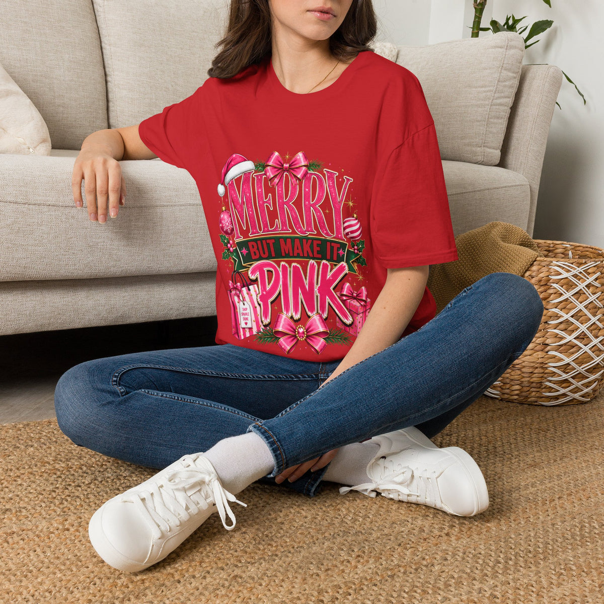 Christmas T-Shirt — "Merry But Make It Pink" Holiday Tee