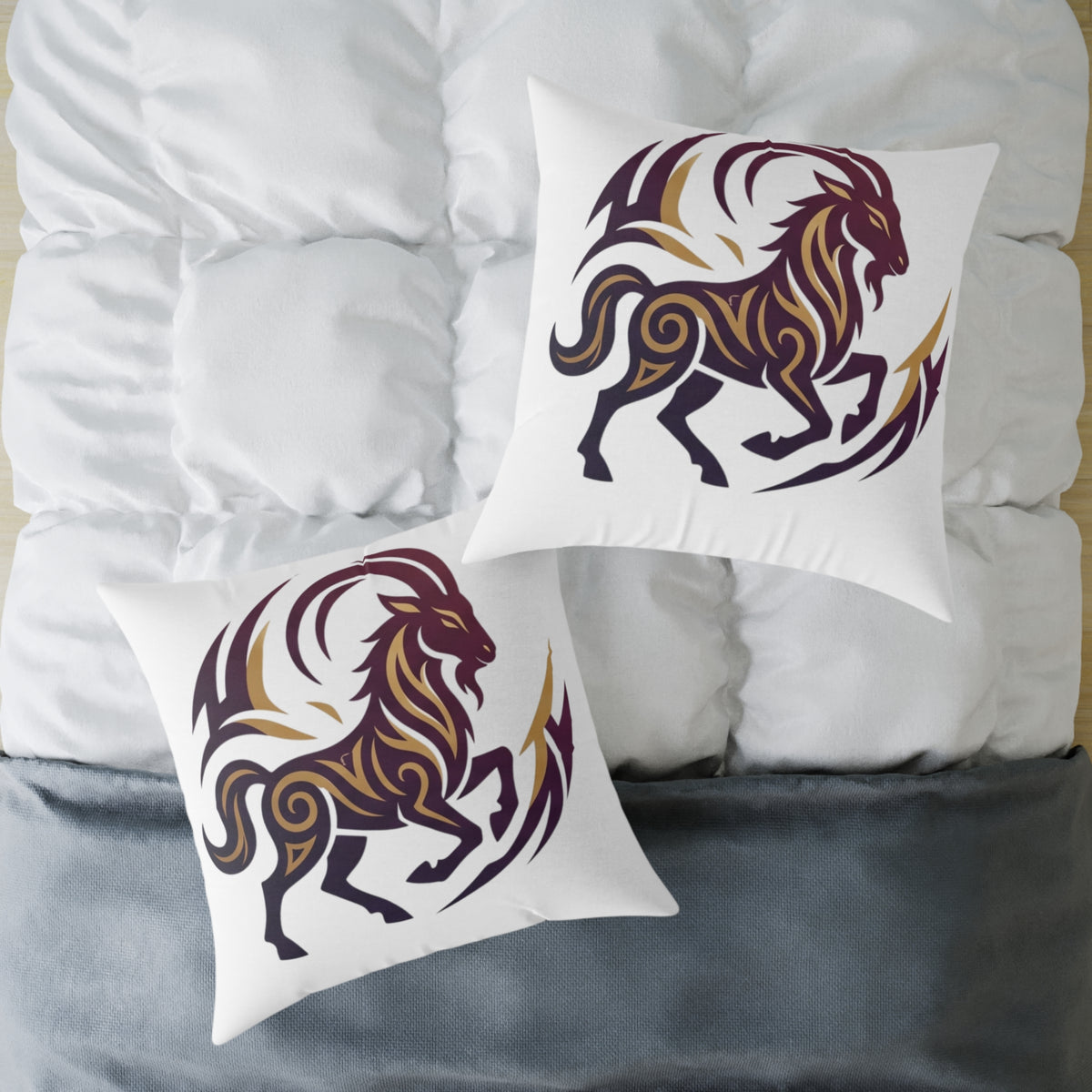 Capricorn Zodiac Tribal Lion Square Throw Pillow — Bold Abstract Mane Accent Cushion