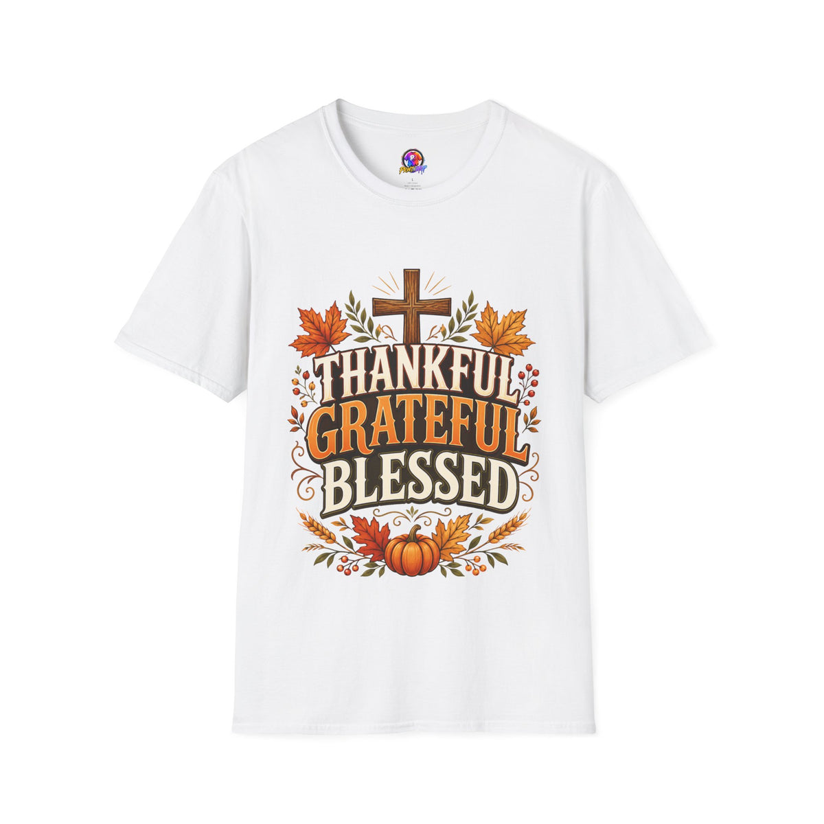Thanksgiving T-Shirt Thankful Grateful Blessed T-Shirt — Fall Thanksgiving Christian Tee