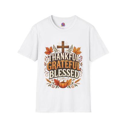 Thankful Grateful Blessed T-Shirt — Fall Thanksgiving Christian Tee