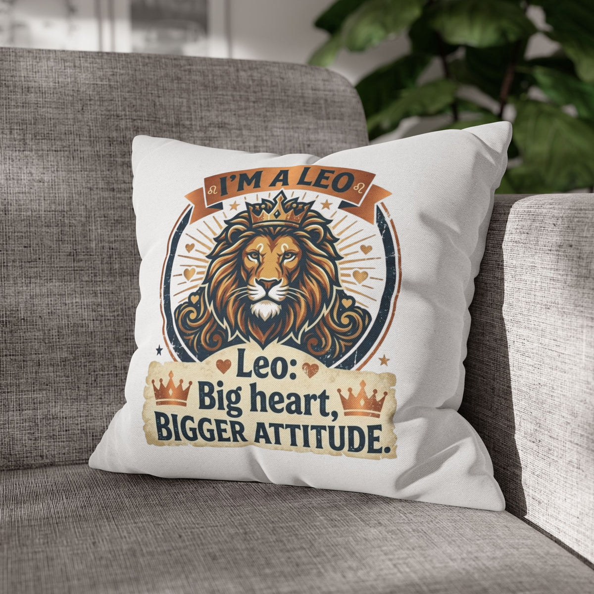 Leo Zodiac Big Heart Big Attitude Spun Polyester Square Pillowcase