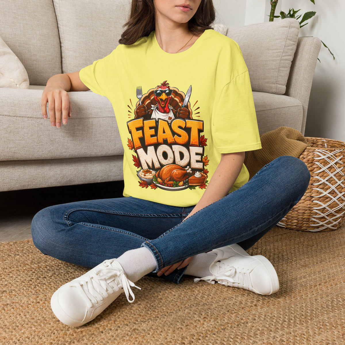 Thanksgiving T-Shirt Feast Mode T-Shirt — Funny Thanksgiving Turkey Graphic Tee