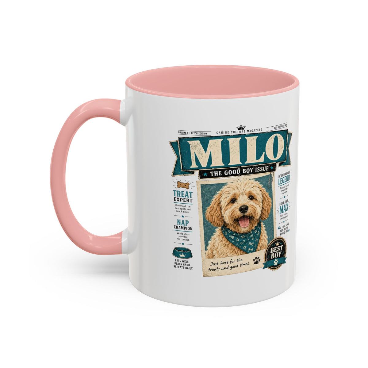 Milo Bailey Dog Dad Mom Personalized Dog Mug – “Milo” Good Boy Vintage Pet Coffee Mug