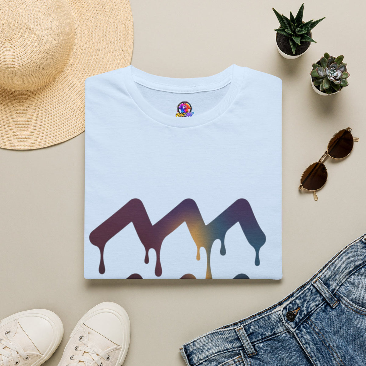 Dripping Mountain Graphic Tee — Vaporwave Sunset T-Shirt