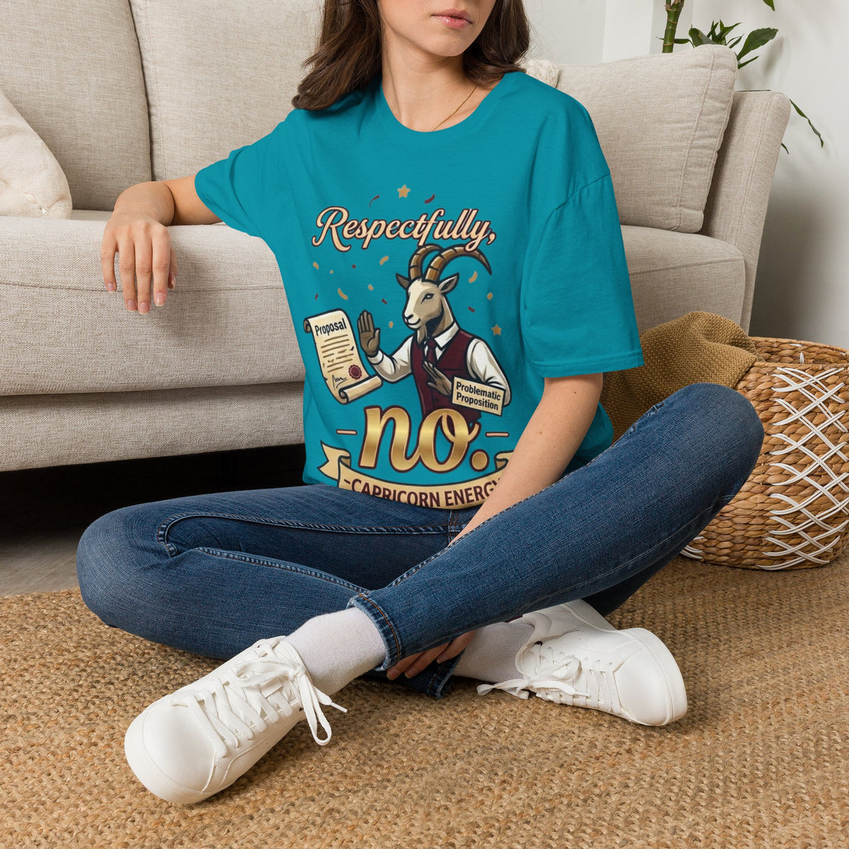 T-Shirt — "Respectfully, No" Capricorn Goat Proposal Funny Zodiac Tee