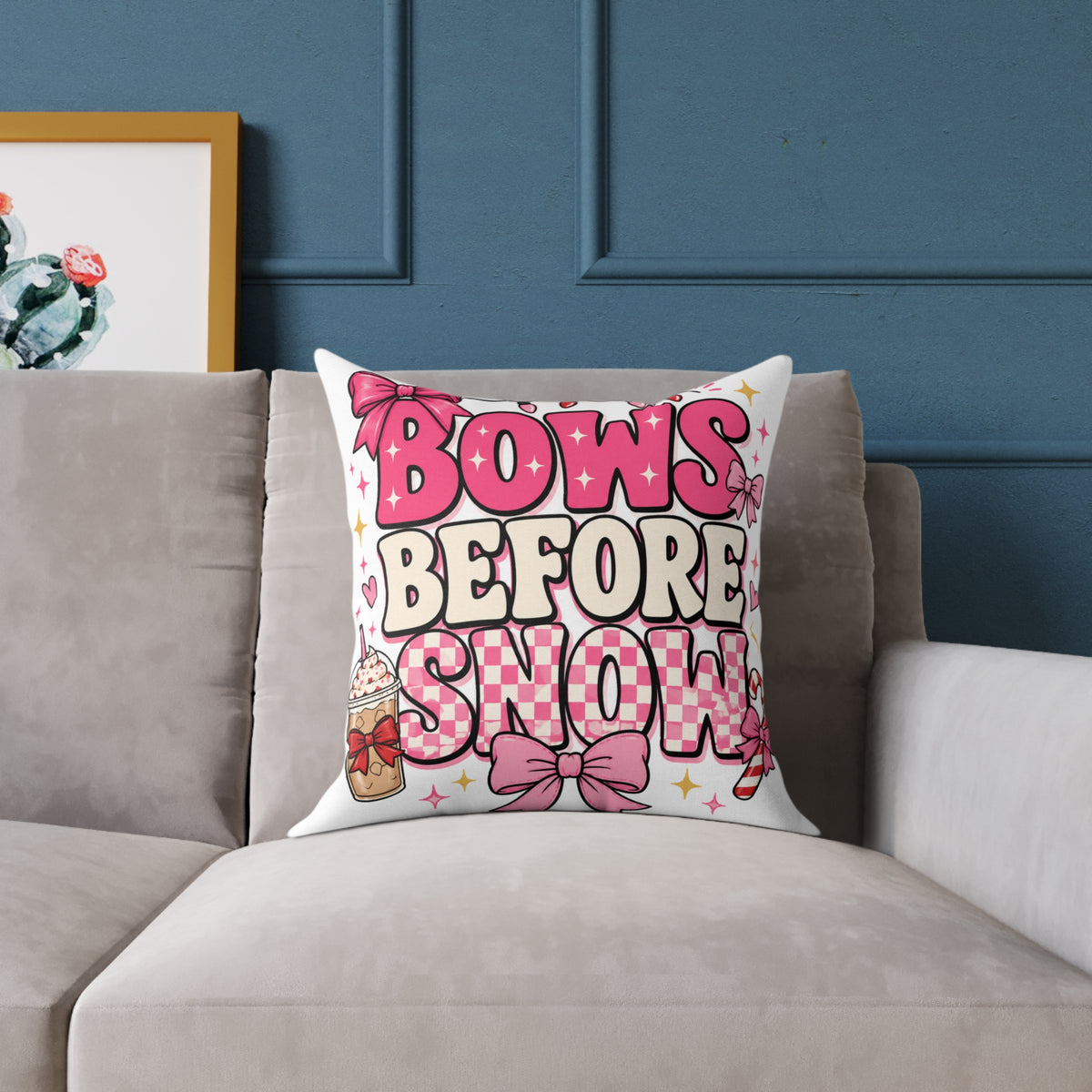 Modern Day Christmas Bows Before Snow Square Poly Canvas Pillow