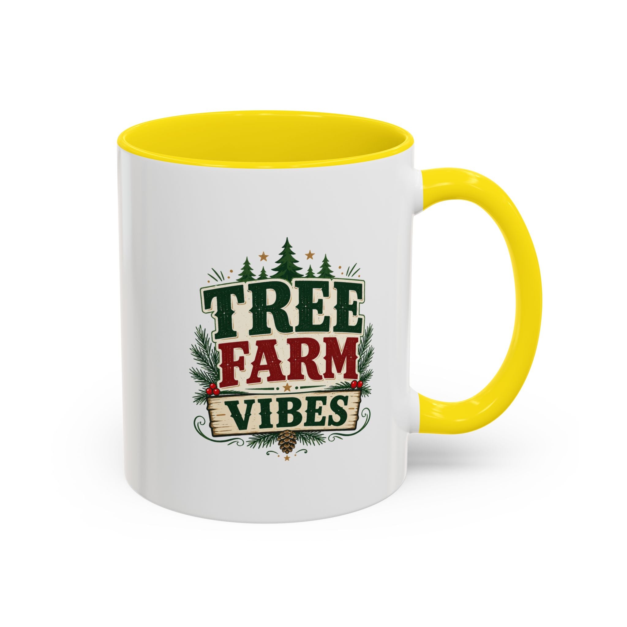 Tree Farm Vibes Accent Coffee Mug — Rustic Christmas Holiday Coffee Cup